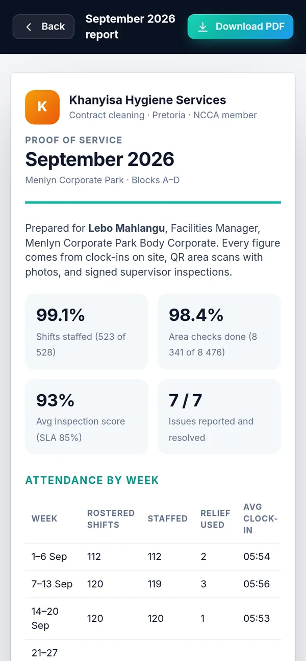 Proof-of-service report on a phone